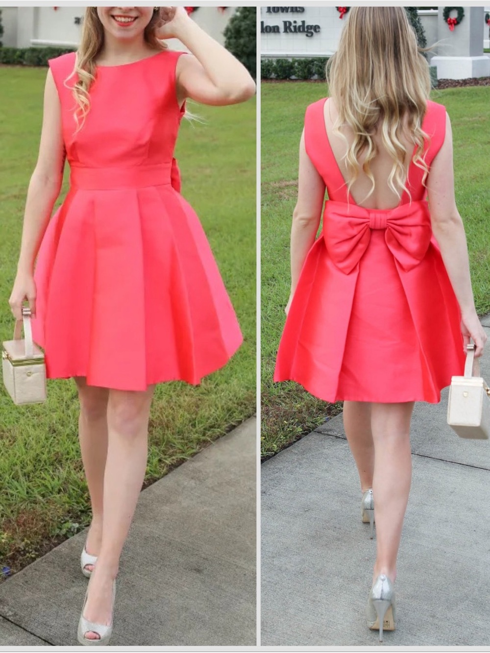 Kate Spade Satin Red Open Back Silk Blend Mini Dress Geranium Bow Dress Sz 0
